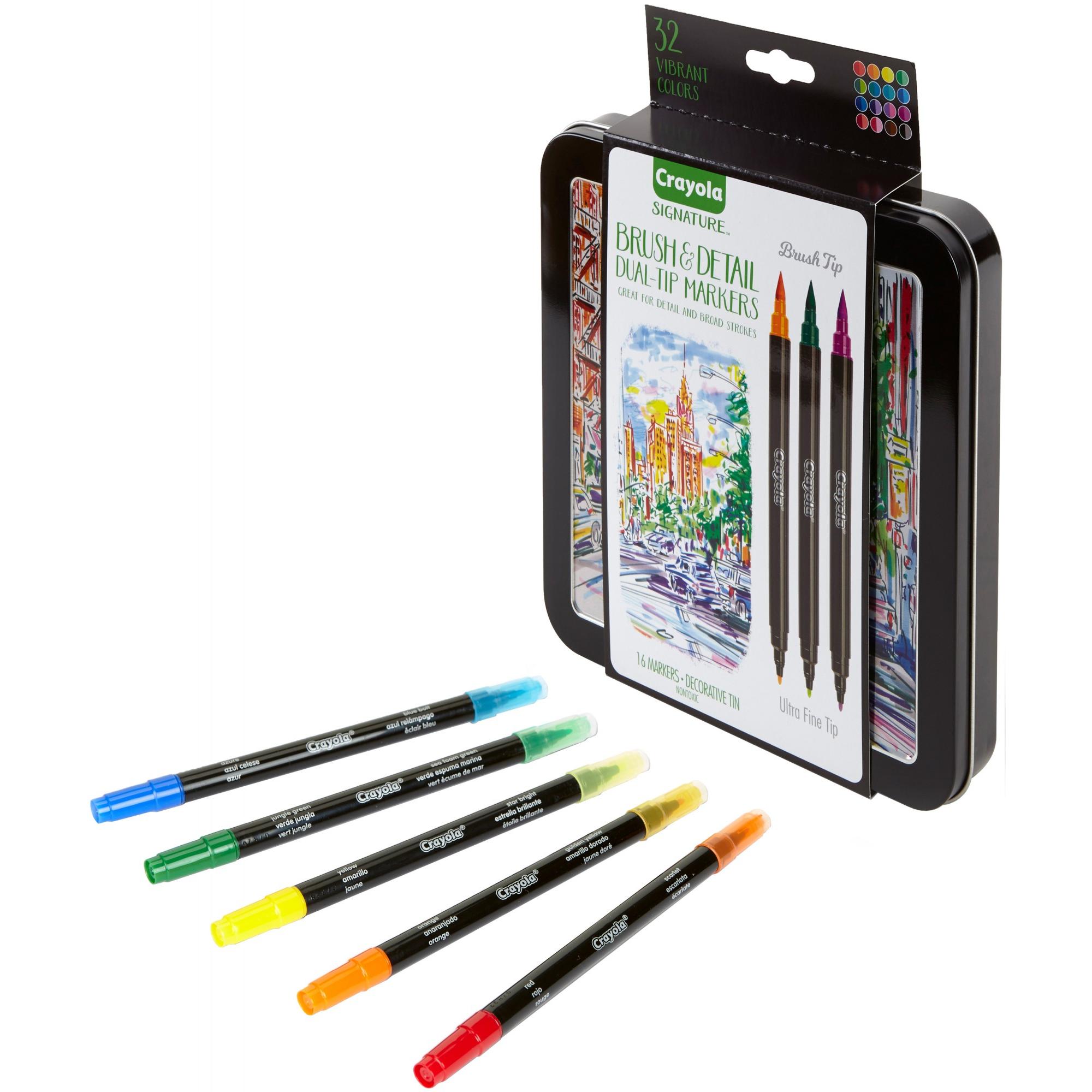 Crayola Signature Brush & Detail Dual-Tip Markers W/Tin-Assorted Colors 16/Pkg - Bellso